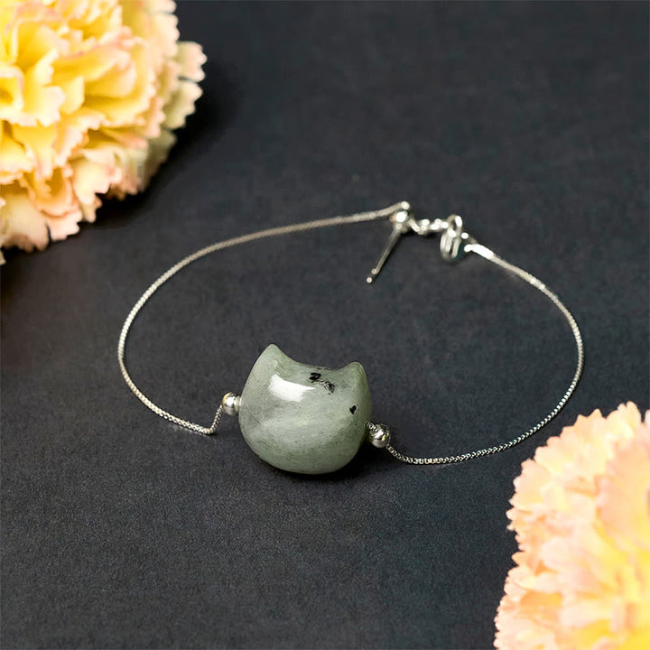 Buddha Stones 925 Sterling Silver Faceless Cat Head Natural Labradorite Healing Bracelet - image 2