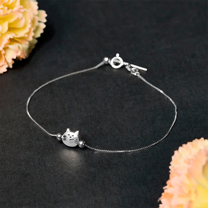 Buddha Stones 925 Sterling Silver Mini Cat Blessing Chain Bracelet - Cat Bracelet(Wrist Circumference 17-22cm) - image 0