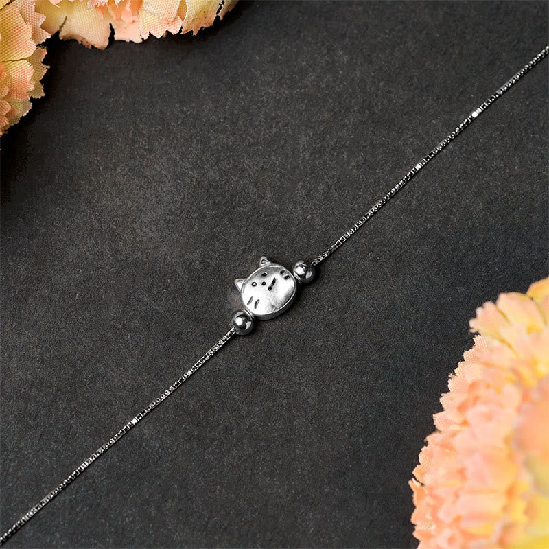 Buddha Stones 925 Sterling Silver Mini Cat Blessing Chain Bracelet - image 3