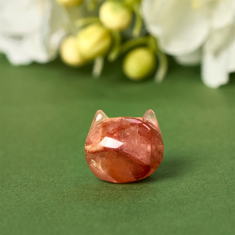 Buddha Stones 925 Sterling Silver Faceless Cat Head Natural Red Flower Quartz Passion Bracelet - image 9