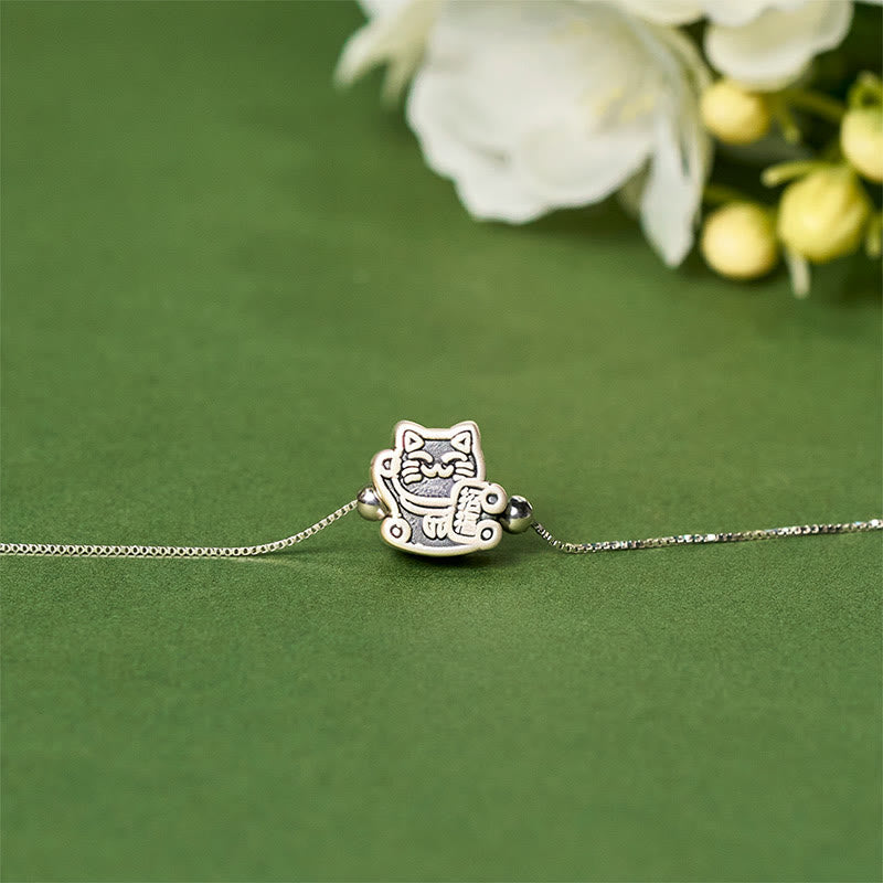 Buddha Stones 999 Sterling Silver Fortune Cat 925 Sterling Silver Chain Protection Bracelet - image 2