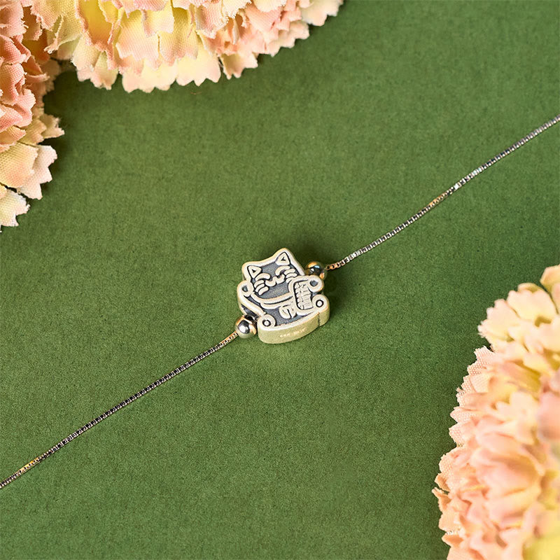 Buddha Stones 999 Sterling Silver Fortune Cat 925 Sterling Silver Chain Protection Bracelet - image 2