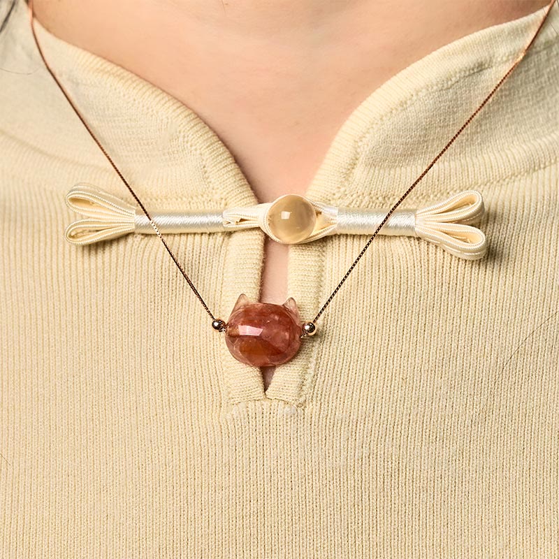 Buddha Stones 925 Sterling Silver Cat Head Natural Red Flower Quartz Protection Necklace Pendant - image 4