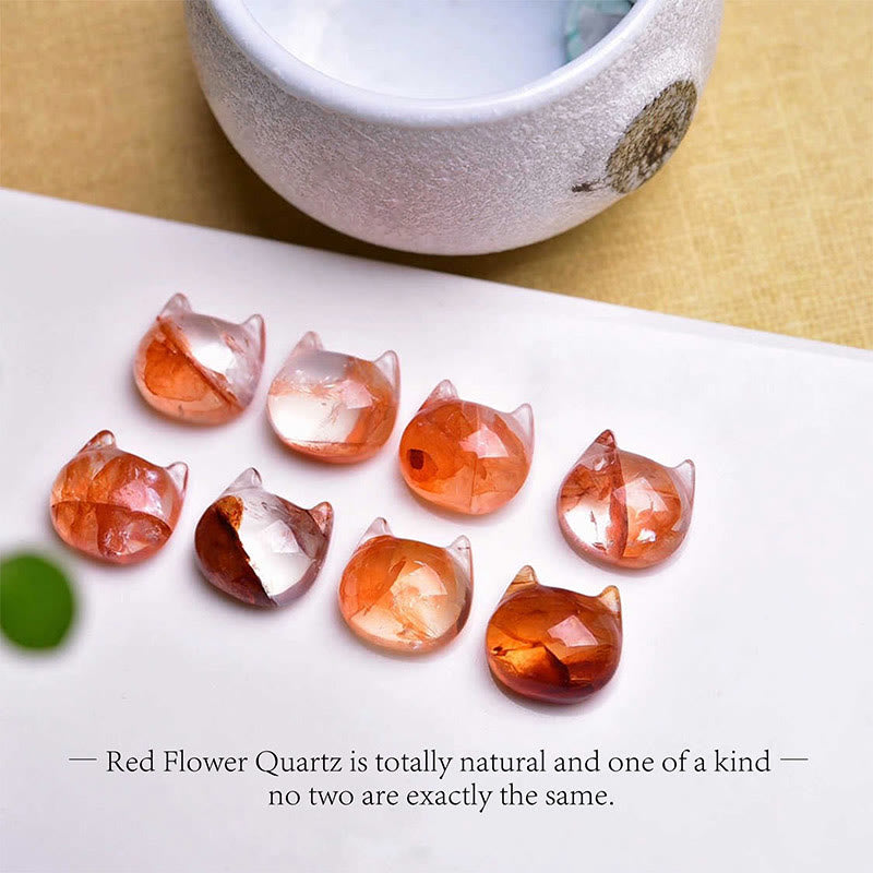 Buddha Stones 925 Sterling Silver Cat Head Natural Red Flower Quartz Protection Necklace Pendant - image 12