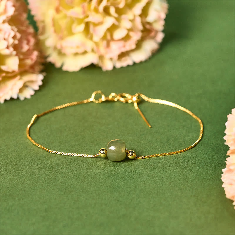 Buddha Stones 925 Sterling Silver Natural Jade Bead Abundance Chain Bracelet - image 1