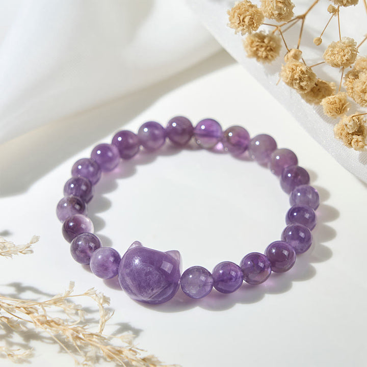 Buddha Stones "Wishing You Clarity and Calm" Cute Cat Amethyst Bracelet Includes Gift Message Card - image 5