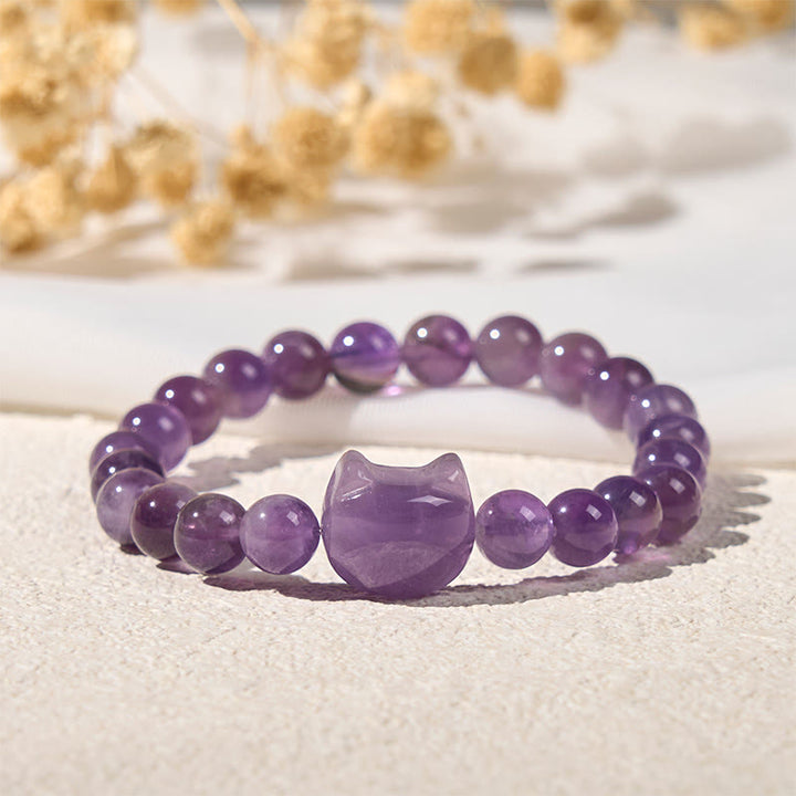 Buddha Stones "Wishing You Clarity and Calm" Cute Cat Amethyst Bracelet Includes Gift Message Card - image 3