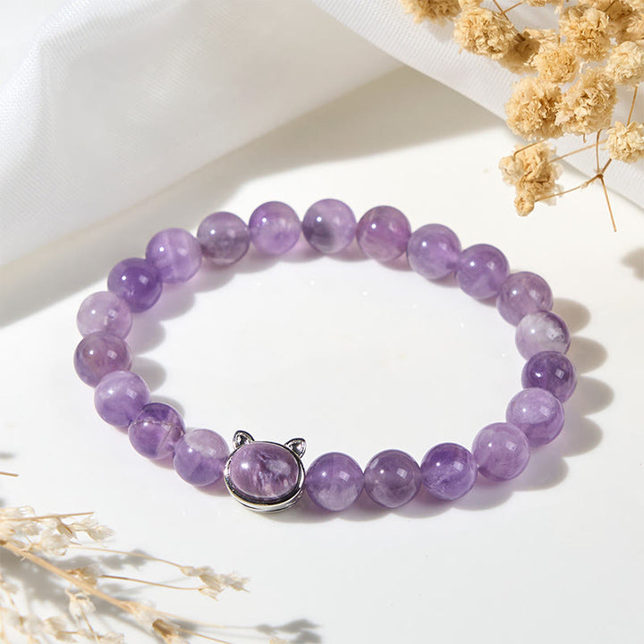 Buddha Stones Cute Cat Face Amethyst Relieves Stress Bracelet - image 3