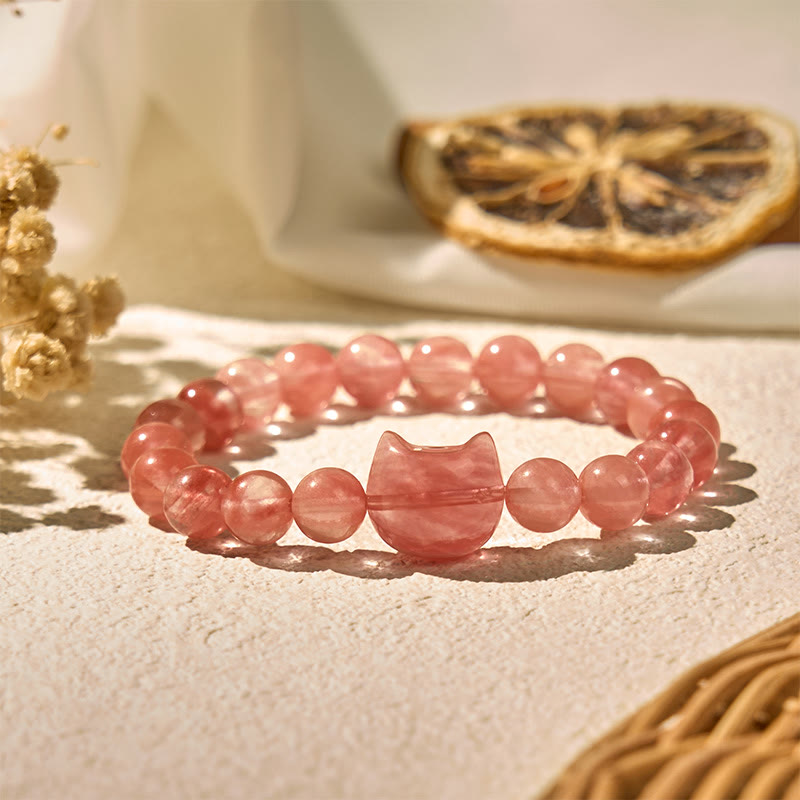 Buddha Stones Lovely Cat Head Red Agate Spiritual Beads Bracelet - Red agate(Wrist Circumference: 15-20cm) - image 1
