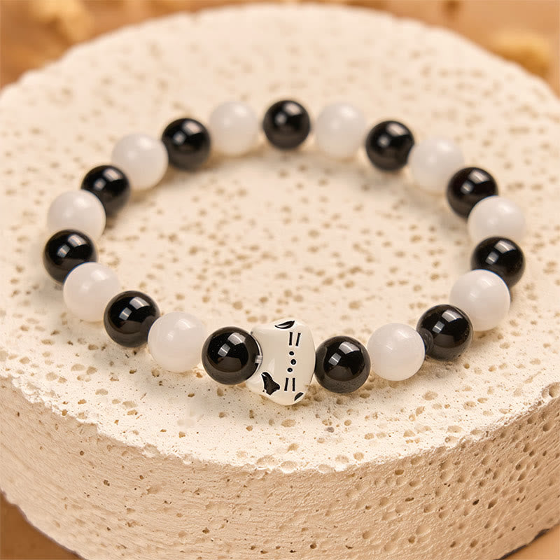 Buddha Stones Bicolor Cat Black Onyx White Chalcedony Fortune Bracelet - image 4