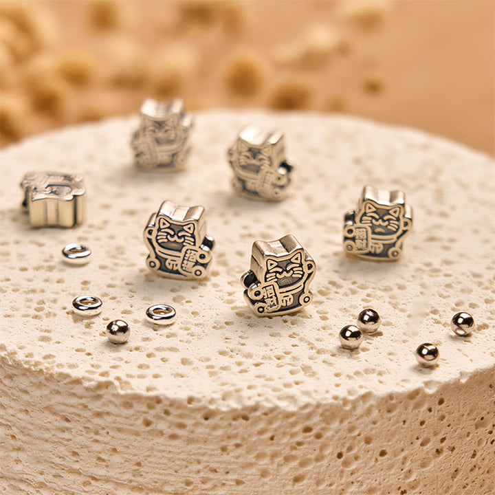 Buddha Stones 925 Sterling Silver Calico Cat Stone Bead Bracelet - image 6