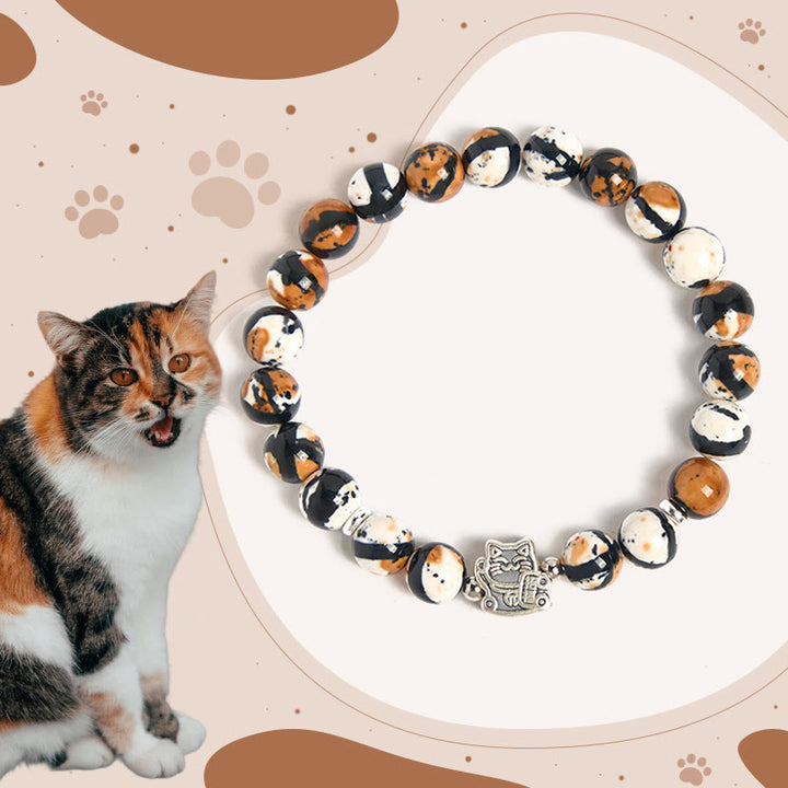 Buddha Stones 925 Sterling Silver Calico Cat Stone Bead Bracelet - Calico Cat(Wrist Circumference 15-16cm) - image 1