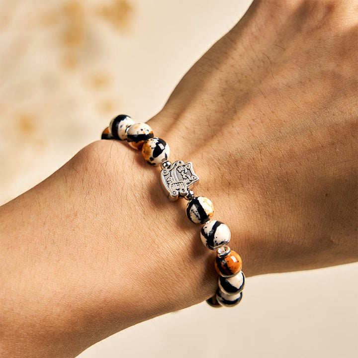 Buddha Stones 925 Sterling Silver Calico Cat Stone Bead Bracelet - image 5