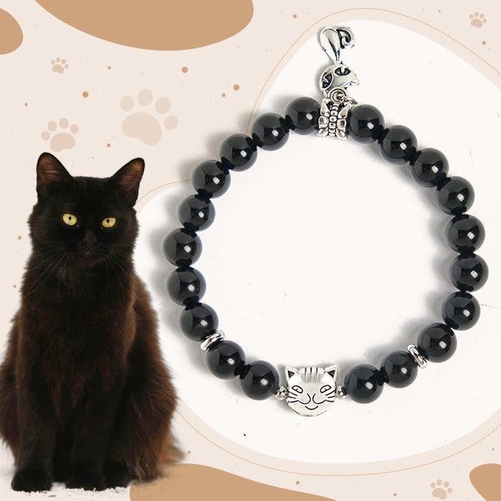 Buddha Stones Black Cat Natural Black Onyx Kitten Support Bracelet - Black Cat(Wrist Circumference 15-16cm) - image 1
