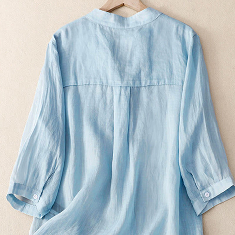 Buddha Stones Casual Plain Women's V-Neck Design Three Quarter Sleeve Cotton Viscose Shirt - image 4