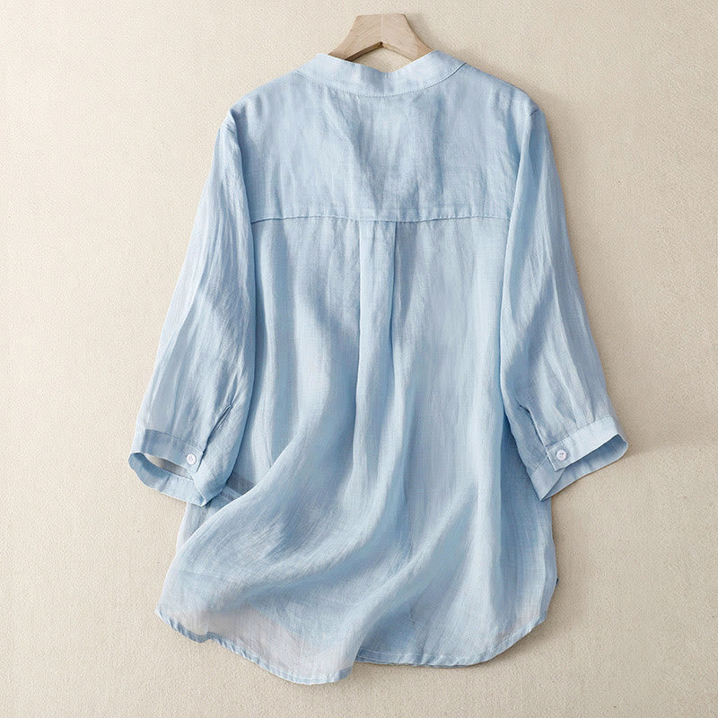 Buddha Stones Casual Plain Women's V-Neck Design Three Quarter Sleeve Cotton Viscose Shirt - image 2