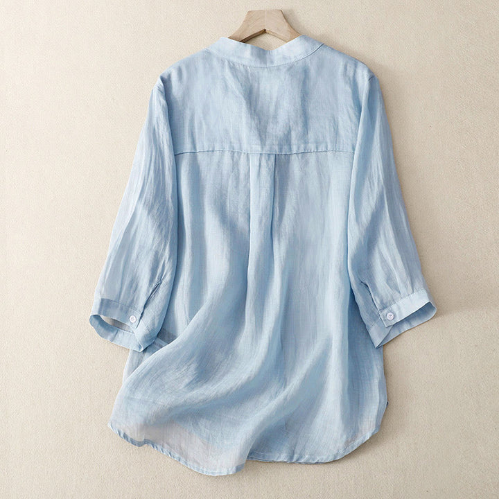 Buddha Stones Casual Plain Women's V-Neck Design Three Quarter Sleeve Cotton Viscose Shirt - image 2