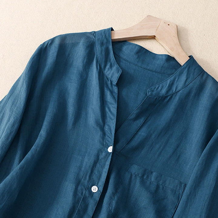 Buddha Stones Casual Plain Women's V-Neck Design Three Quarter Sleeve Cotton Viscose Shirt - image 15