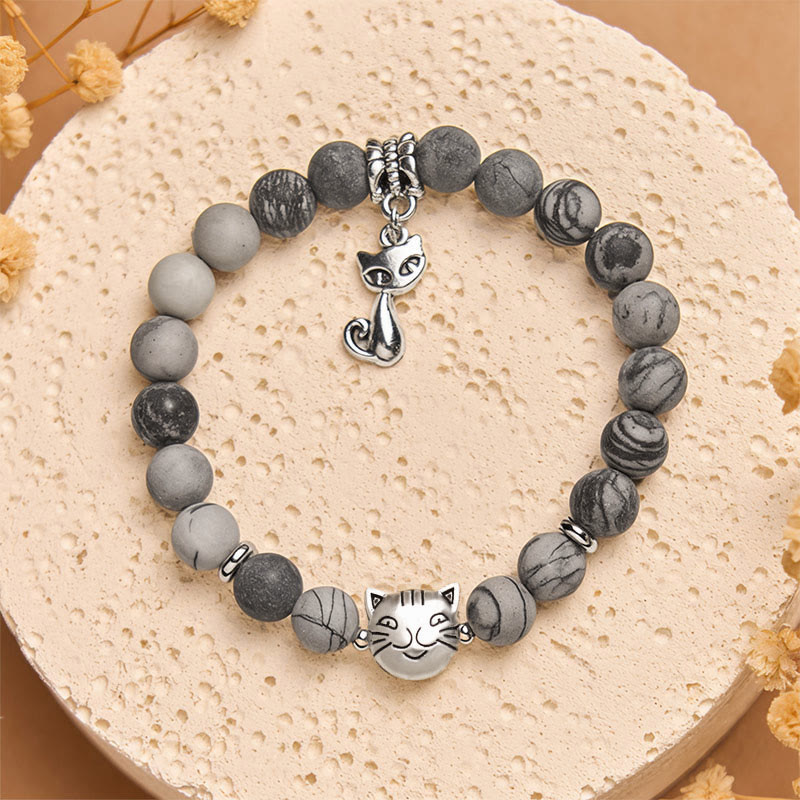 Buddha Stones "Wishing Love and Safety for Your Cat" Grey Tabby Bracelet Includes Gift Message Card - image 3