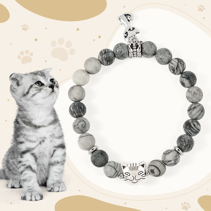 Buddha Stones "Wishing Love and Safety for Your Cat" Grey Tabby Bracelet Includes Gift Message Card - image 1