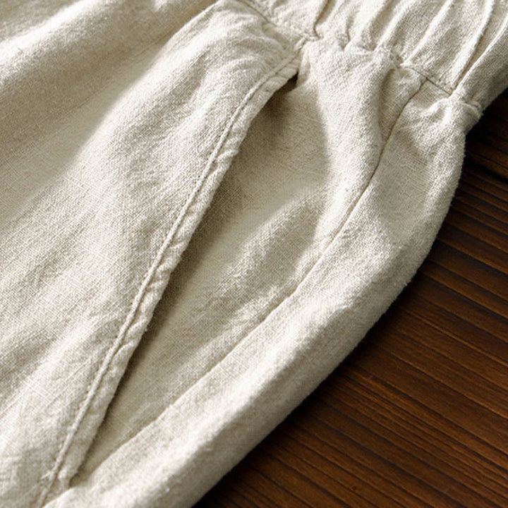 Buddha Stones Casual Solid Color Simple Design Drawstring Ramie Linen Men's Pants With Pockets - image 2