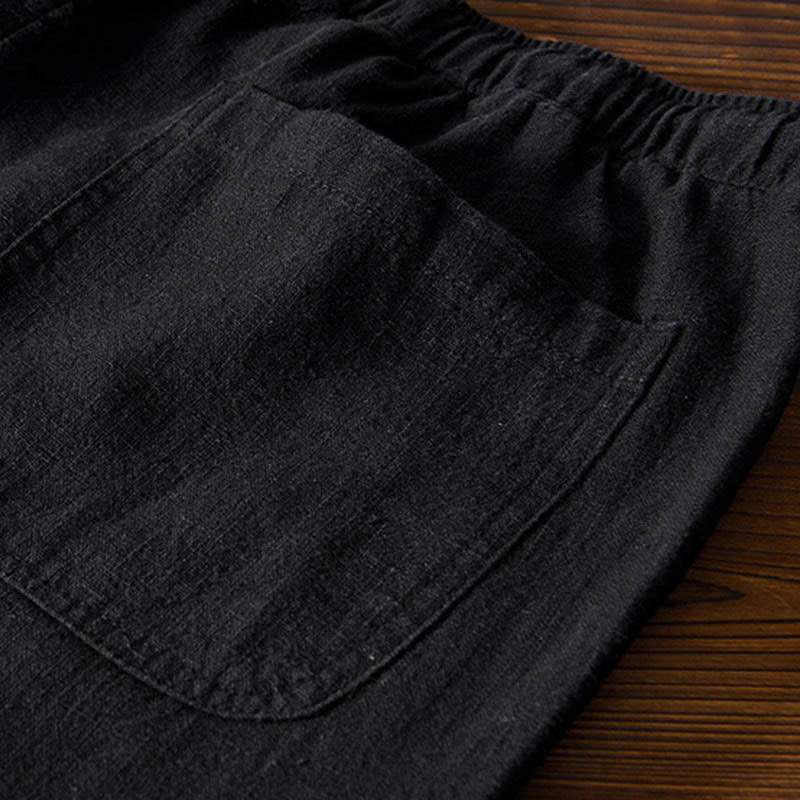 Buddha Stones Casual Solid Color Simple Design Drawstring Ramie Linen Men's Pants With Pockets - image 17