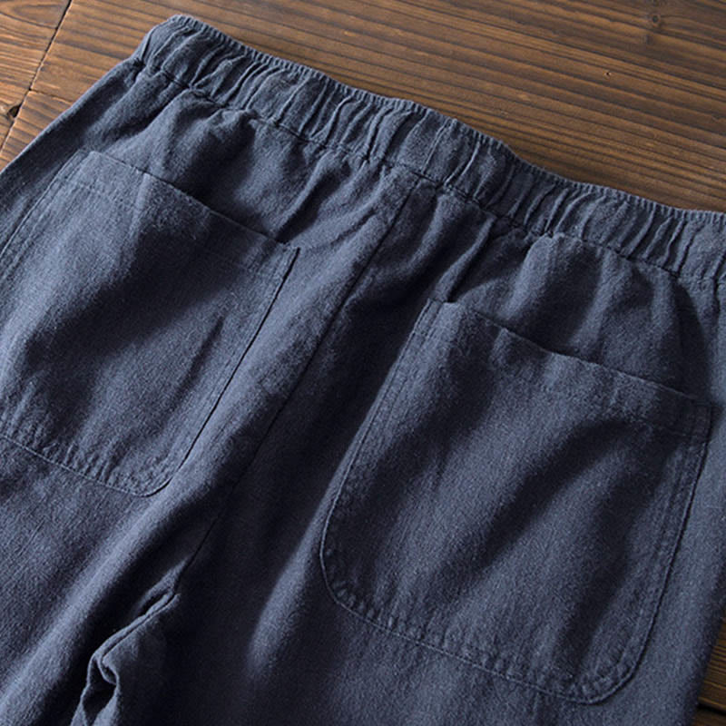 Buddha Stones Casual Solid Color Simple Design Drawstring Ramie Linen Men's Pants With Pockets - image 19