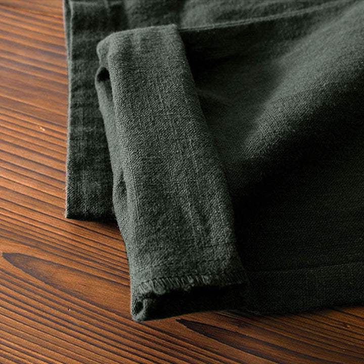 Buddha Stones Casual Solid Color Simple Design Drawstring Ramie Linen Men's Pants With Pockets - image 26