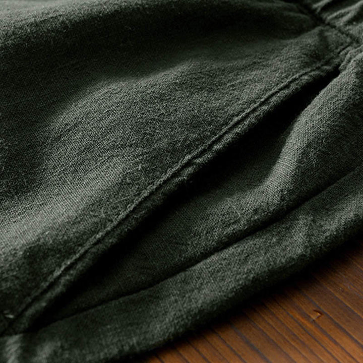 Buddha Stones Casual Solid Color Simple Design Drawstring Ramie Linen Men's Pants With Pockets - image 25