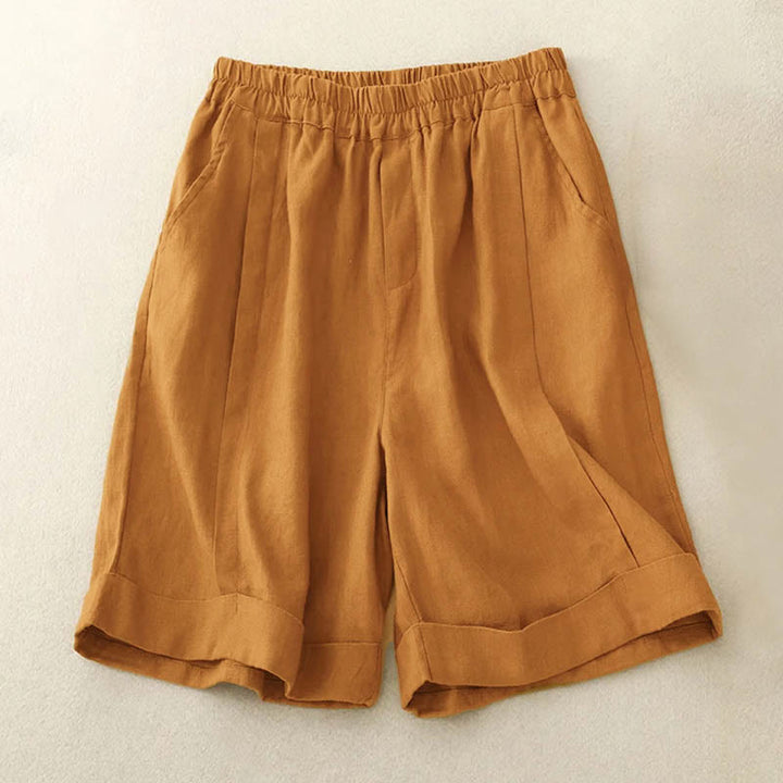 Buddha Stones Casual Solid Color Women's Cotton Shorts With Pockets - Goldenrod - US12，UK/AU16，EU44 (4XL) - image 1
