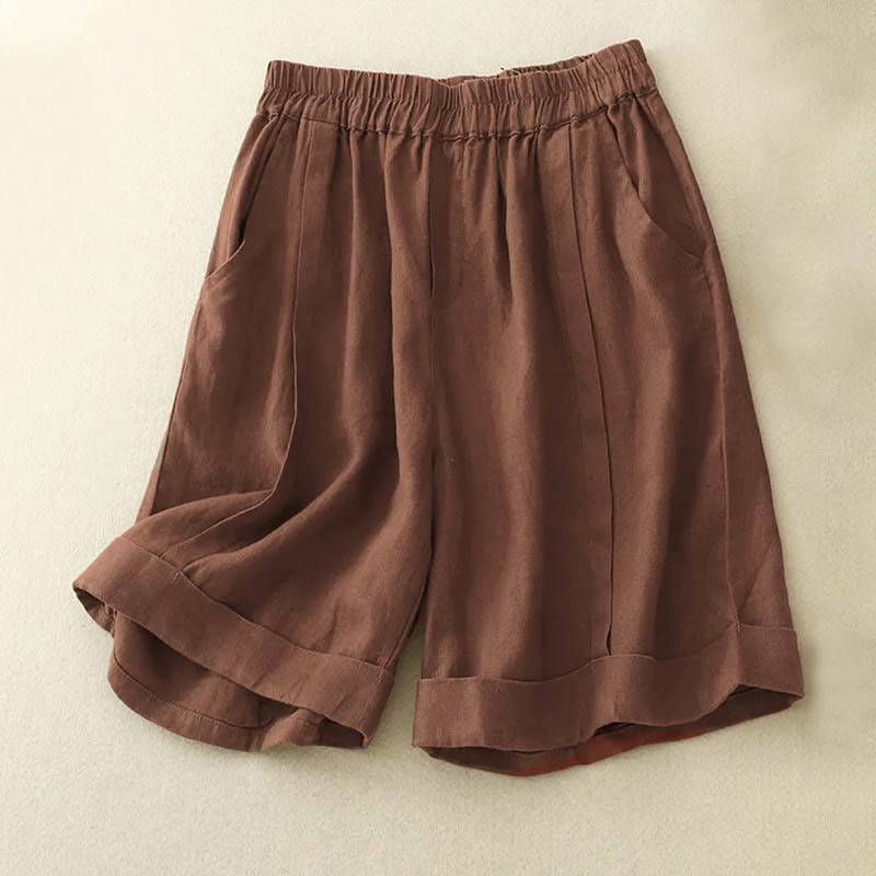 Buddha Stones Casual Solid Color Women's Cotton Shorts With Pockets - SaddleBrown - US12，UK/AU16，EU44 (4XL) - image 14