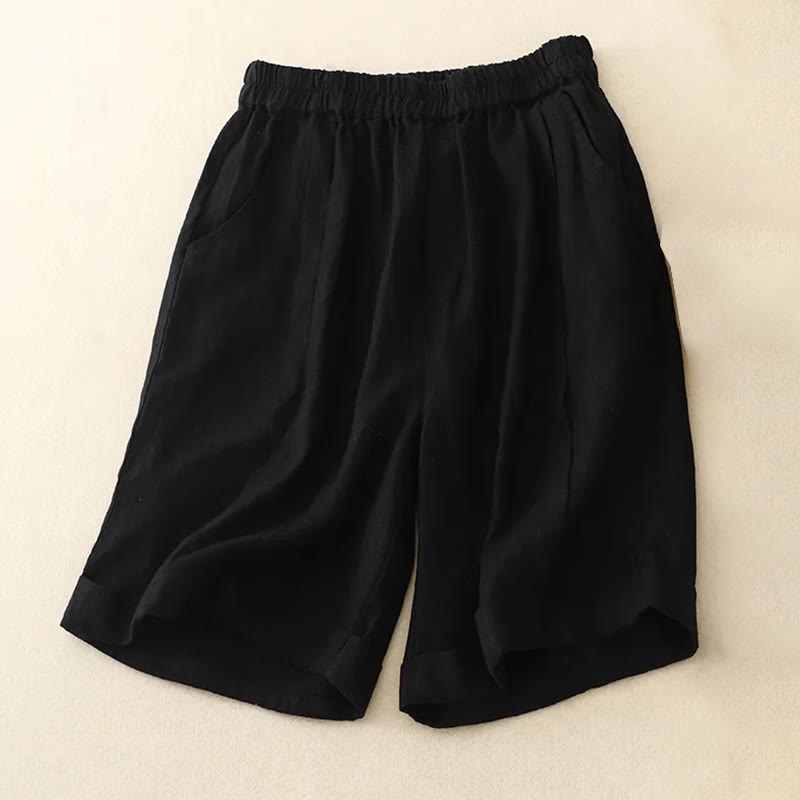 Buddha Stones Casual Solid Color Women's Cotton Shorts With Pockets - Black - US12，UK/AU16，EU44 (4XL) - image 26