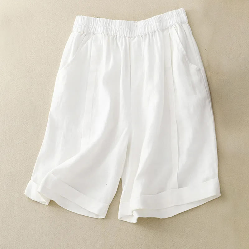 Buddha Stones Casual Solid Color Women's Cotton Shorts With Pockets - White - US12，UK/AU16，EU44 (4XL) - image 31