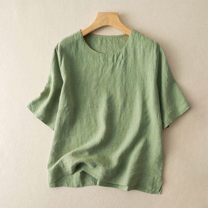 Buddha Stones Simple Plain Short Sleeve Crew Neck Side Slit Cotton Women's T-Shirt - LightGreen - US8-10，UK/AU12-14，EU40-42 (3XL) - image 3