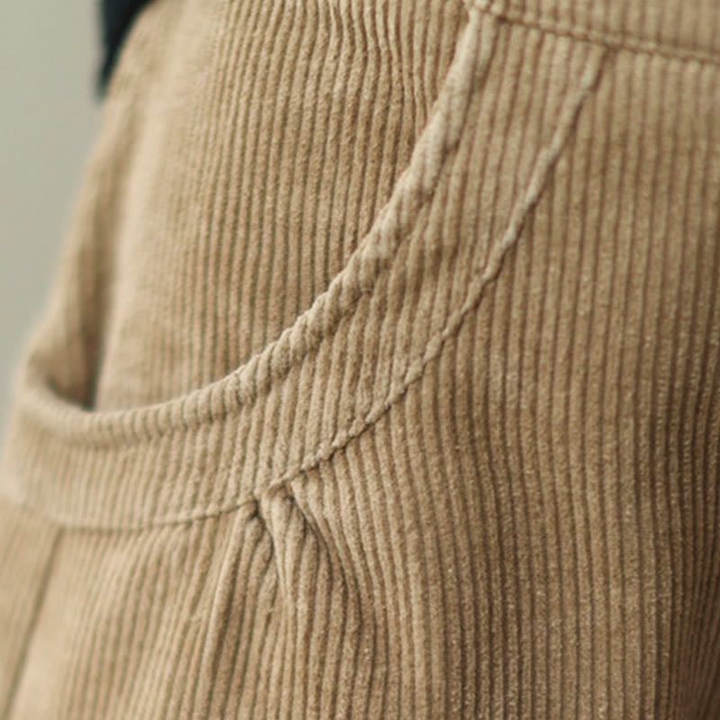 Buddha Stones Casual Buttons Leg Opening Design Women's Cotton Corduroy Pants With Pockets - image 6