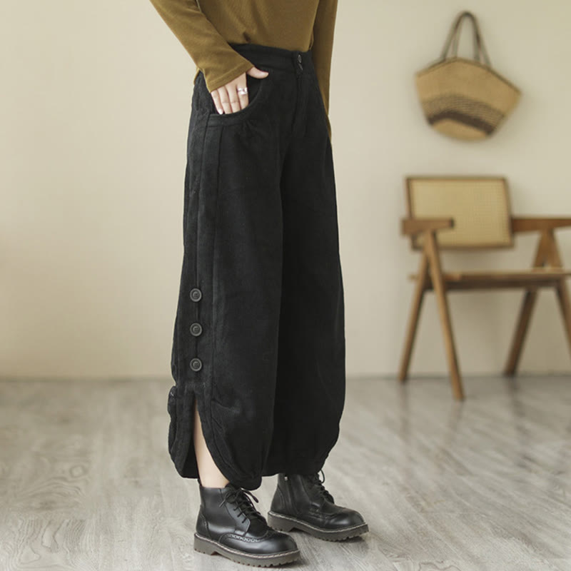 Buddha Stones Casual Buttons Leg Opening Design Women's Corduroy Pants With Pockets - image 12