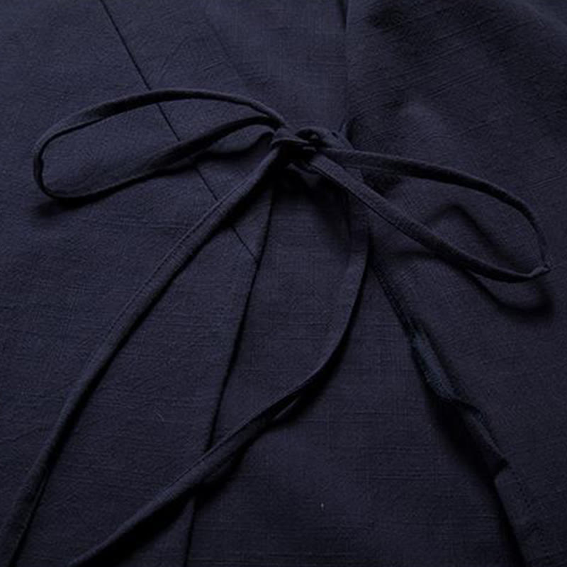 Buddha Stones Chinese Frog-Buttons Long Sleeve Design Open Front Jacket Men's Cotton Linen Kimono - image 10