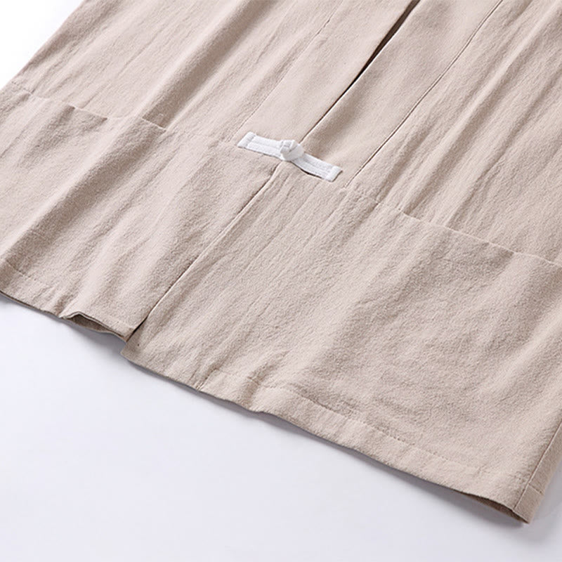 Buddha Stones Long Sleeve Buttons Design Men's Open Front Cotton Linen Jacket Kimono With Pockets - image 12