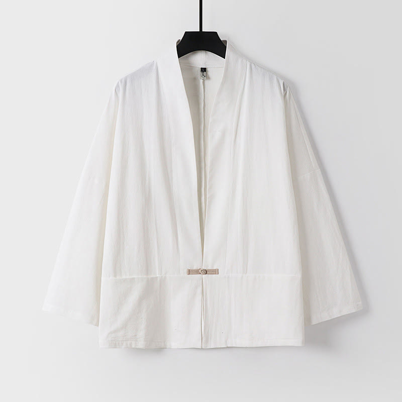 Buddha Stones Long Sleeve Buttons Design Men's Open Front Cotton Linen Jacket Kimono With Pockets - White - US/UK/AU54，EU64 (9XL) - image 2