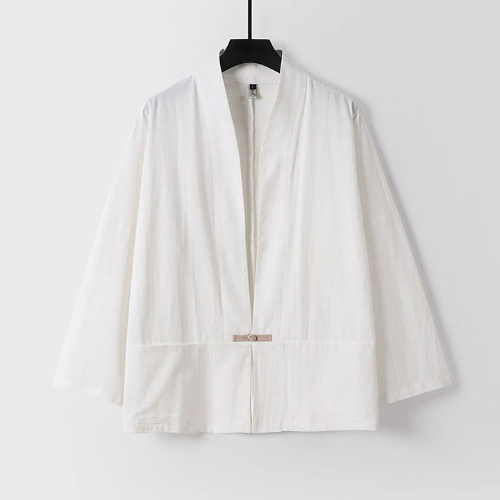 Buddha Stones Long Sleeve Buttons Design Men's Open Front Cotton Linen Jacket Kimono With Pockets - White - US/UK/AU54，EU64 (9XL) - image 2