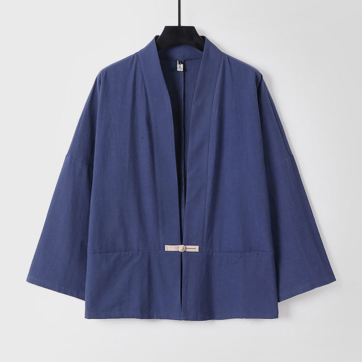 Buddha Stones Long Sleeve Buttons Design Men's Open Front Cotton Linen Jacket Kimono With Pockets - DarkSlateBlue - US/UK/AU54，EU64 (9XL) - image 15
