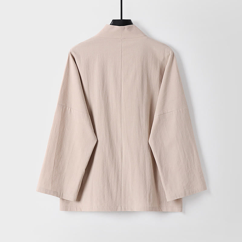 Buddha Stones Long Sleeve Buttons Design Men's Open Front Cotton Linen Jacket Kimono With Pockets - image 5