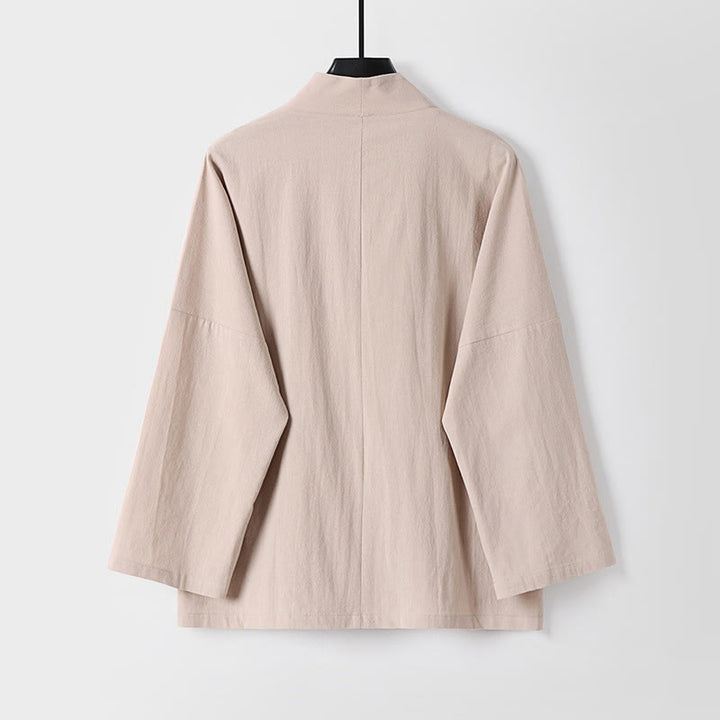 Buddha Stones Long Sleeve Buttons Design Men's Open Front Cotton Linen Jacket Kimono With Pockets - image 5