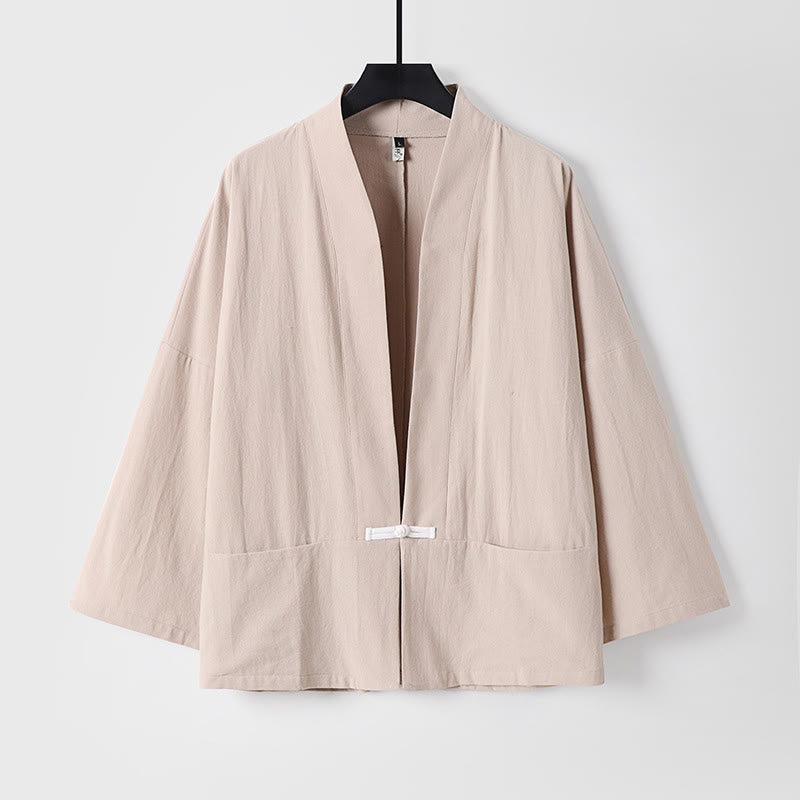 Buddha Stones Long Sleeve Buttons Design Men's Open Front Cotton Linen Jacket Kimono With Pockets - BlanchedAlmond - US/UK/AU54，EU64 (9XL) - image 4