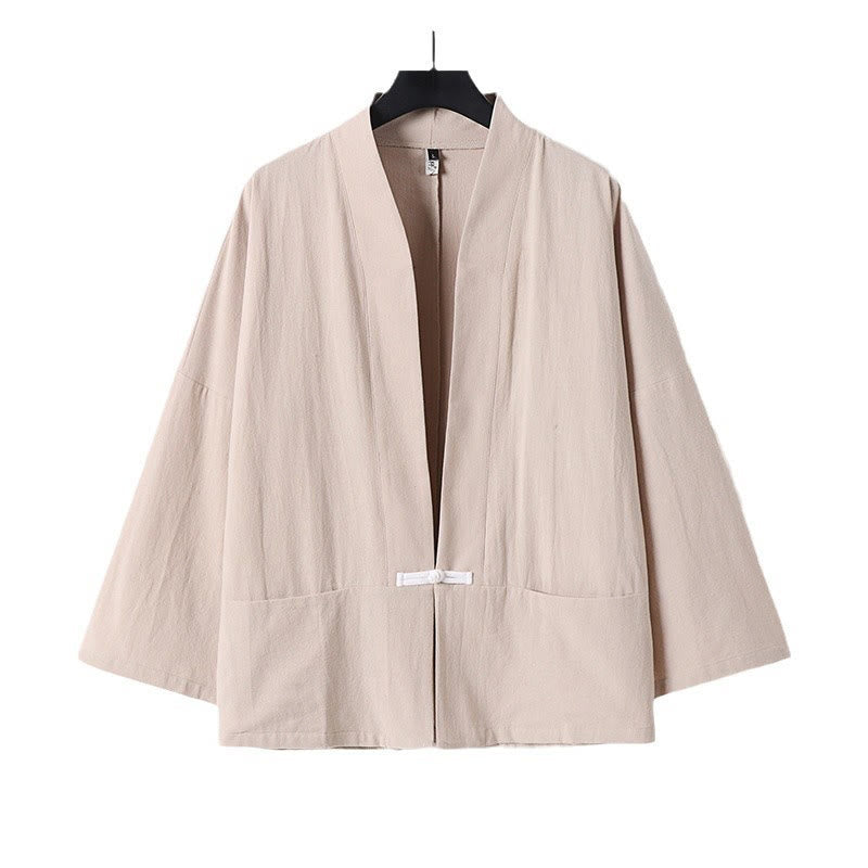 Buddha Stones Long Sleeve Buttons Design Men's Open Front Cotton Linen Jacket Kimono With Pockets - image 14