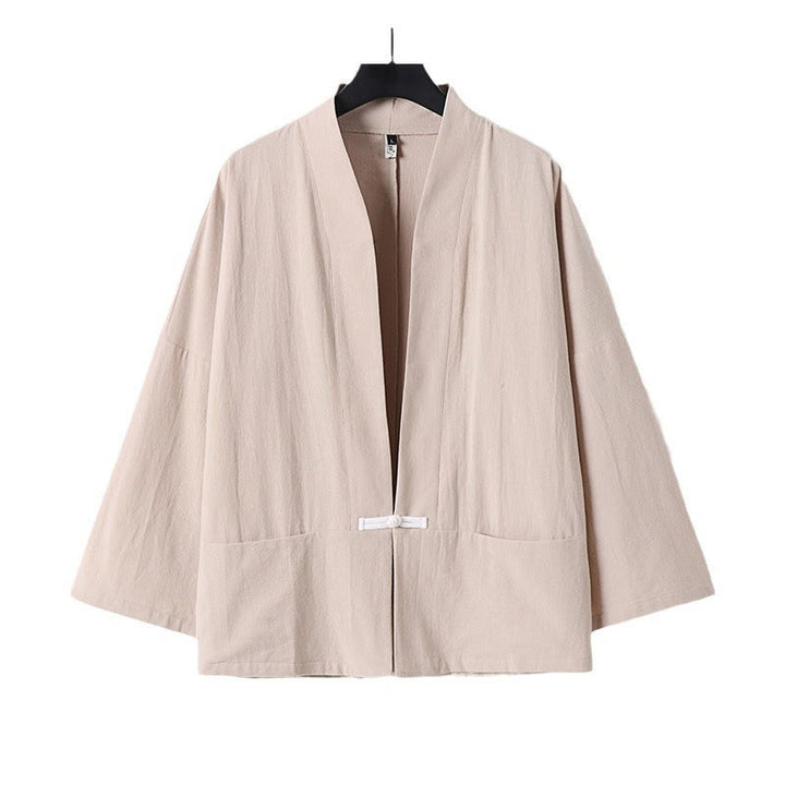 Buddha Stones Long Sleeve Buttons Design Men's Open Front Cotton Linen Jacket Kimono With Pockets - image 14