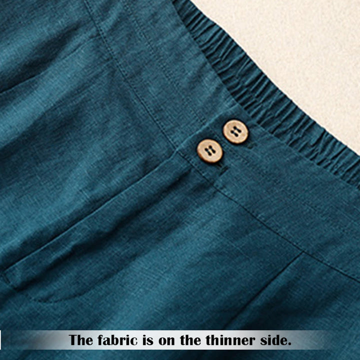 Buddha Stones Summer Casual Simple Design Linen Women's Wide Leg Pants With Zipper Pockets - image 1