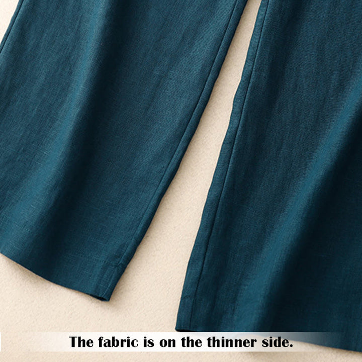 Buddha Stones Summer Casual Simple Zipper Design Linen Women's Wide Leg Pants With Pockets - image 4