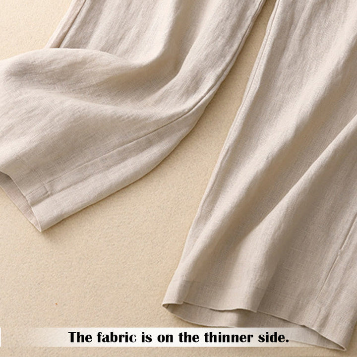 Buddha Stones Summer Casual Simple Design Linen Women's Wide Leg Pants With Zipper Pockets - image 49