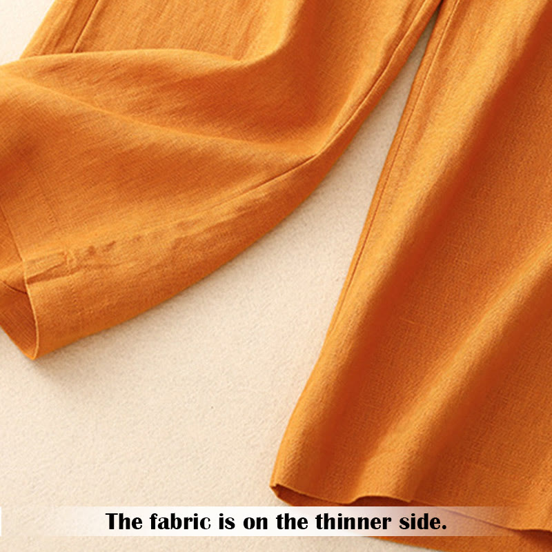 Buddha Stones Summer Casual Simple Zipper Design Linen Women's Wide Leg Pants With Pockets - image 25